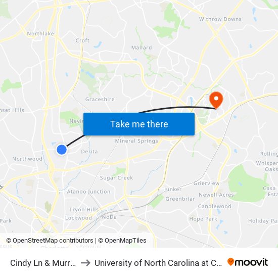 Cindy Ln & Murray St to University of North Carolina at Charlotte map