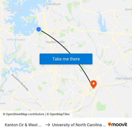 Kenton Cir & West Kenton Dr to University of North Carolina at Charlotte map