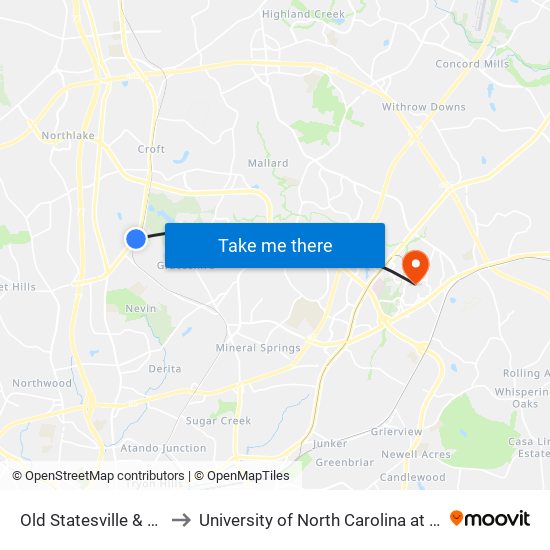 Old Statesville & Oak Dr to University of North Carolina at Charlotte map