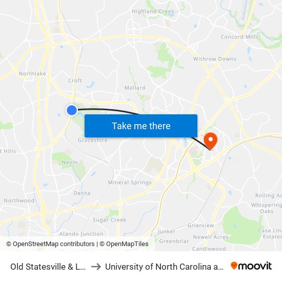 Old Statesville & Laborde to University of North Carolina at Charlotte map