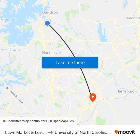 Lawn Market & Lovers Lawn to University of North Carolina at Charlotte map