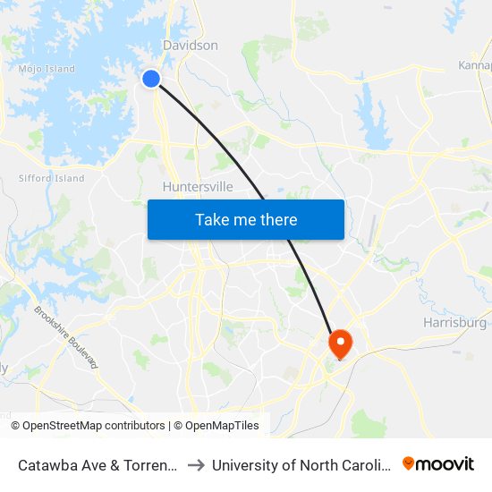 Catawba Ave & Torrence Chapel Rd to University of North Carolina at Charlotte map