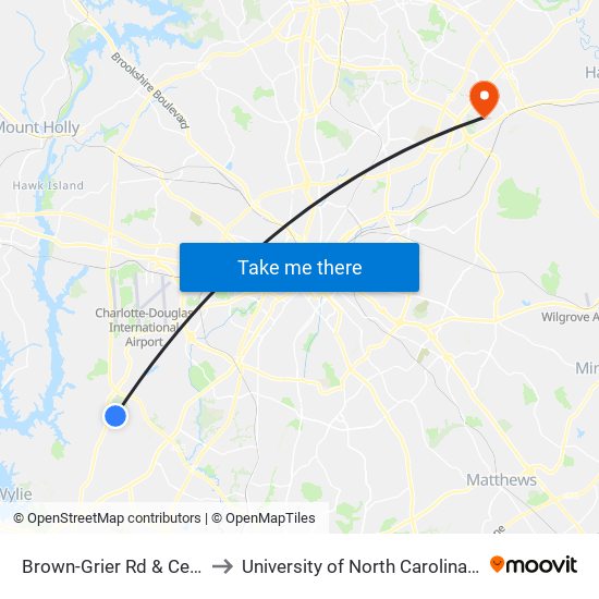 Brown-Grier Rd & Cedar Hill Dr to University of North Carolina at Charlotte map