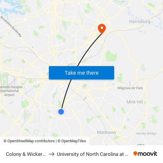 Colony & Wickersham to University of North Carolina at Charlotte map