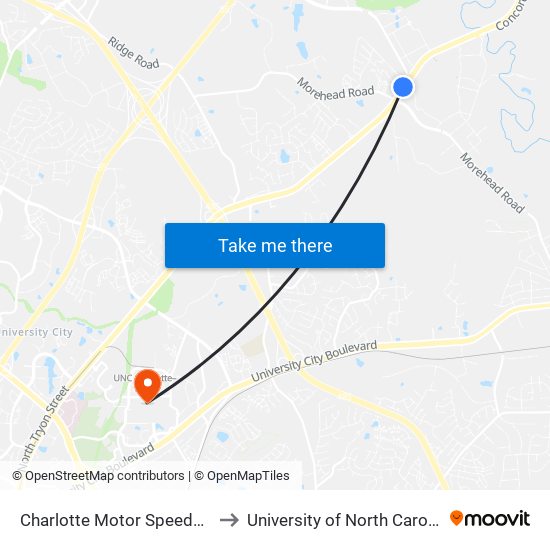 Charlotte Motor Speedway (Outbound) to University of North Carolina at Charlotte map