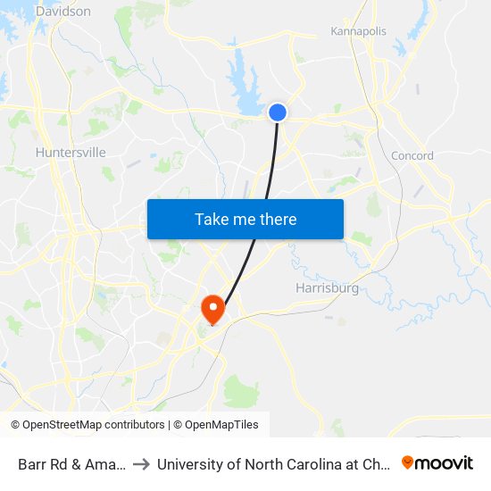 Barr Rd & Amazon to University of North Carolina at Charlotte map