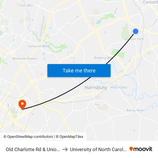 Old Charlotte Rd & Union Cemetery Rd to University of North Carolina at Charlotte map