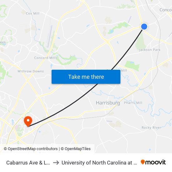 Cabarrus Ave & Lark Ct to University of North Carolina at Charlotte map