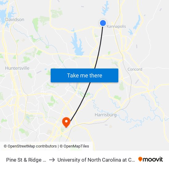 Pine St & Ridge Apts to University of North Carolina at Charlotte map