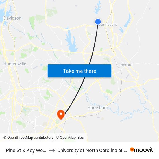 Pine St & Key West Ave to University of North Carolina at Charlotte map