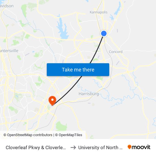 Cloverleaf Pkwy & Cloverleaf Plaza - Ihop (Outbound) to University of North Carolina at Charlotte map