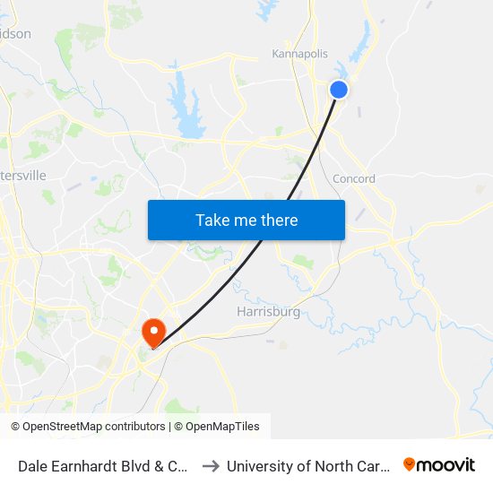 Dale Earnhardt Blvd & Coldwater Ridge Dr to University of North Carolina at Charlotte map