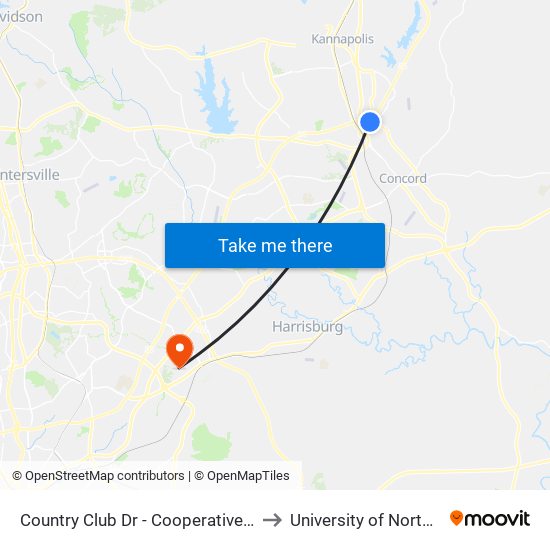 Country Club Dr - Cooperative Christian Ministries (Outbound) to University of North Carolina at Charlotte map