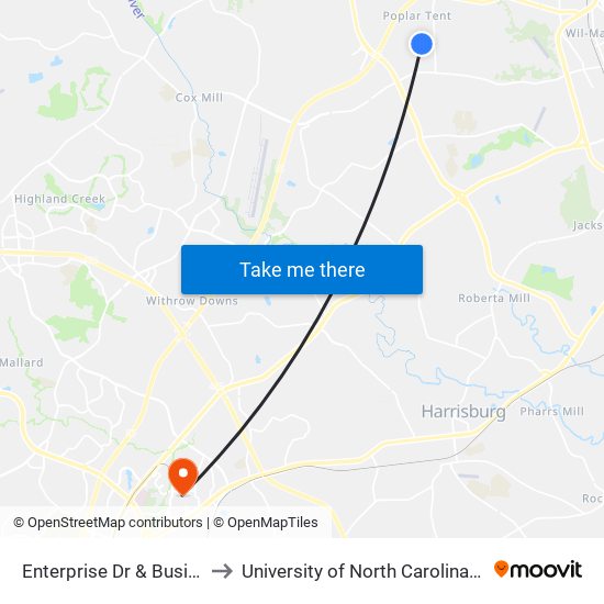 Enterprise Dr & Business Blvd to University of North Carolina at Charlotte map