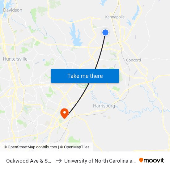 Oakwood Ave & Sunset Dr to University of North Carolina at Charlotte map