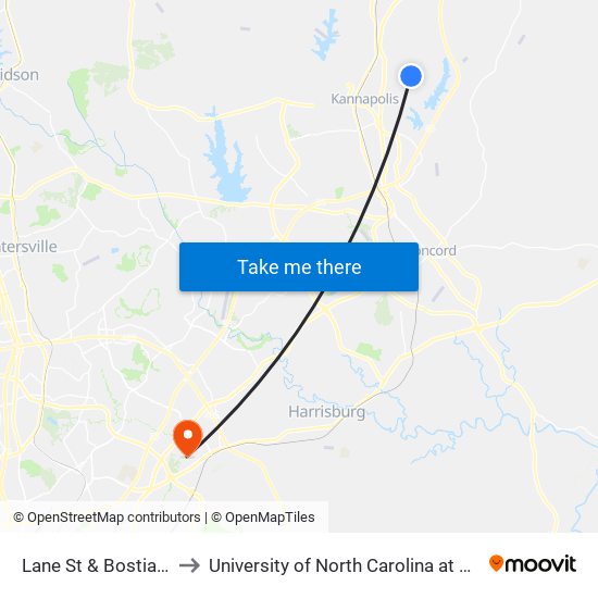 Lane St & Bostian Ave to University of North Carolina at Charlotte map