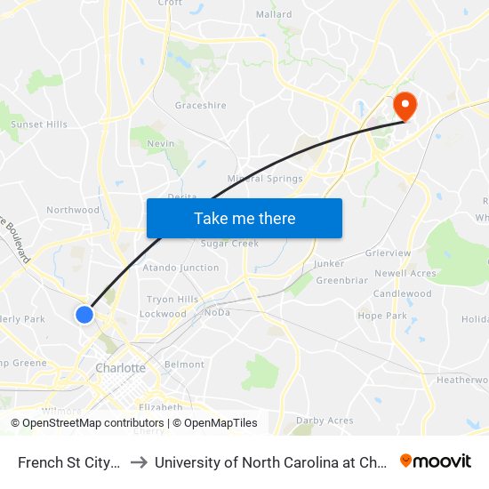 French St Citylynx to University of North Carolina at Charlotte map