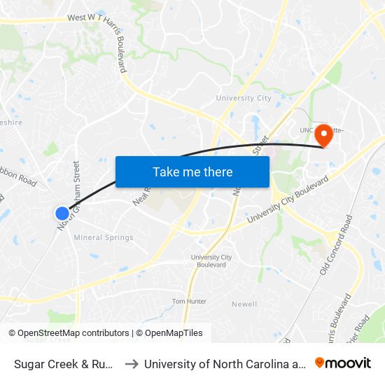 Sugar Creek & Rumple Rd to University of North Carolina at Charlotte map