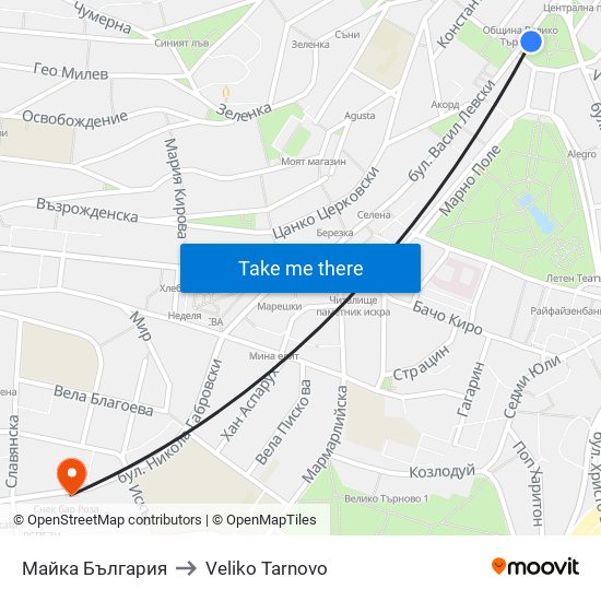 Майка България to Veliko Tarnovo map