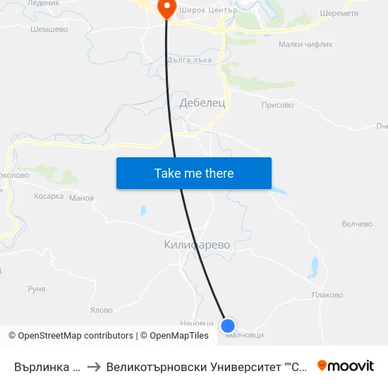 Върлинка / Varlinka to Великотърновски Университет ""Св. Св. Кирил И Методий"" map
