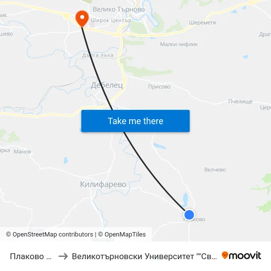 Плаково / Plakovo to Великотърновски Университет ""Св. Св. Кирил И Методий"" map