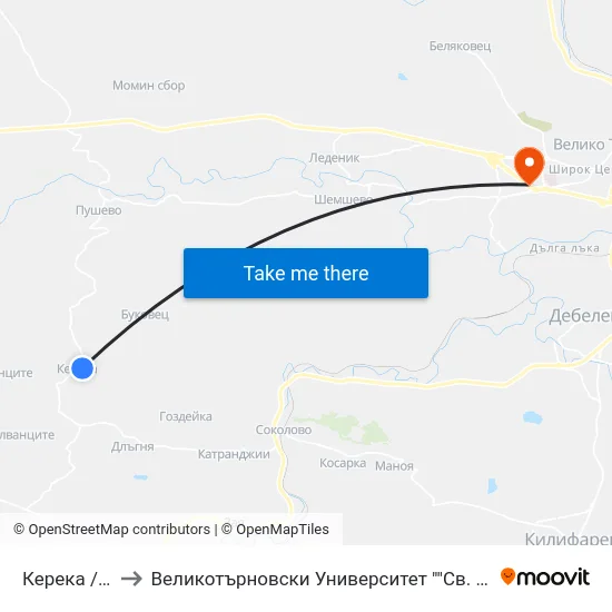Керека / Kereka to Великотърновски Университет ""Св. Св. Кирил И Методий"" map