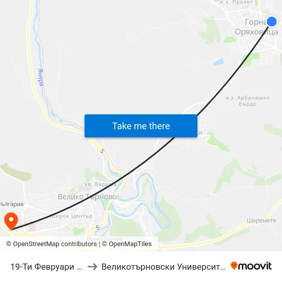 19-Ти Февруари / 19-Th Of February to Великотърновски Университет ""Св. Св. Кирил И Методий"" map