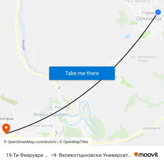 19-Ти Февруари / 19-Th Of February to Великотърновски Университет ""Св. Св. Кирил И Методий"" map