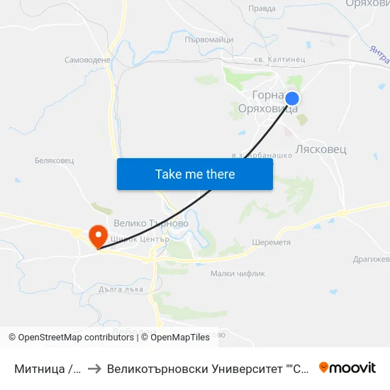 Митница / Customs to Великотърновски Университет ""Св. Св. Кирил И Методий"" map