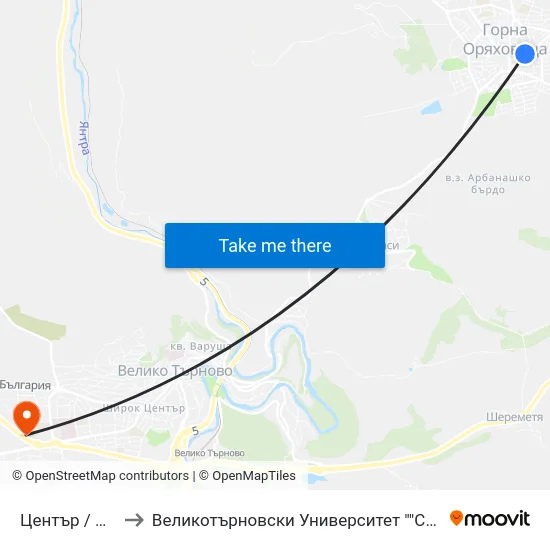 Център / City Centre to Великотърновски Университет ""Св. Св. Кирил И Методий"" map