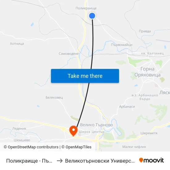 Поликраище - Първа / Polikraishte - First to Великотърновски Университет ""Св. Св. Кирил И Методий"" map