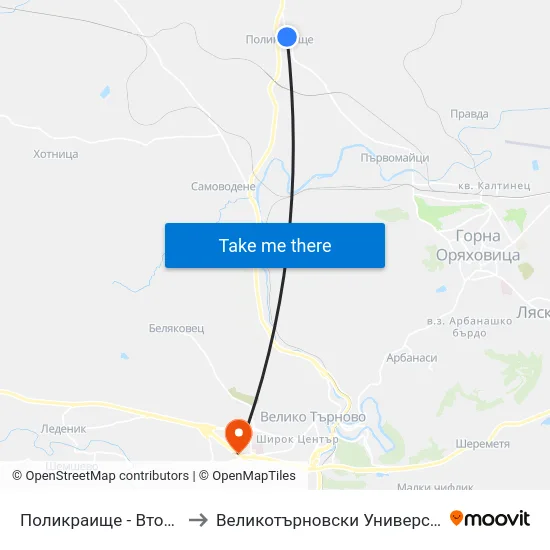 Поликраище - Втора / Polikraishte - Second to Великотърновски Университет ""Св. Св. Кирил И Методий"" map