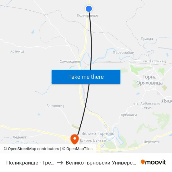 Поликраище - Трета / Polikraishte - Third to Великотърновски Университет ""Св. Св. Кирил И Методий"" map