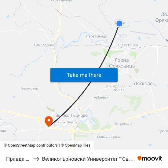 Правда / Pravda to Великотърновски Университет ""Св. Св. Кирил И Методий"" map