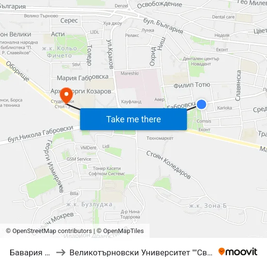 Бавария / Bavaria to Великотърновски Университет ""Св. Св. Кирил И Методий"" map