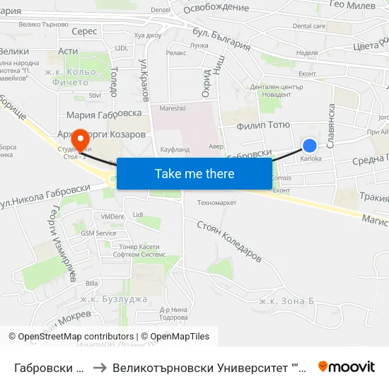 Габровски / Gabrovski to Великотърновски Университет ""Св. Св. Кирил И Методий"" map