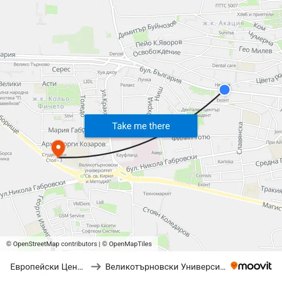 Европейски Център / European Centre to Великотърновски Университет ""Св. Св. Кирил И Методий"" map
