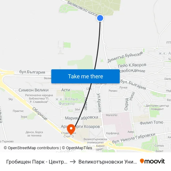 Гробищен Парк - Централен Вход / Cemetery - Central Entrance to Великотърновски Университет ""Св. Св. Кирил И Методий"" map