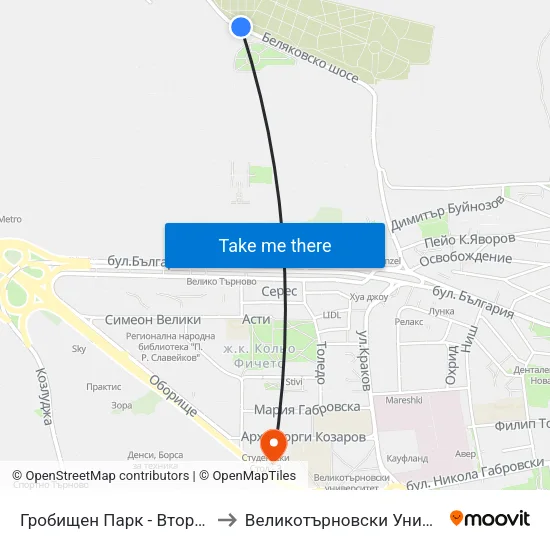 Гробищен Парк - Втори Вход / Cemetery - Second Entrance to Великотърновски Университет ""Св. Св. Кирил И Методий"" map
