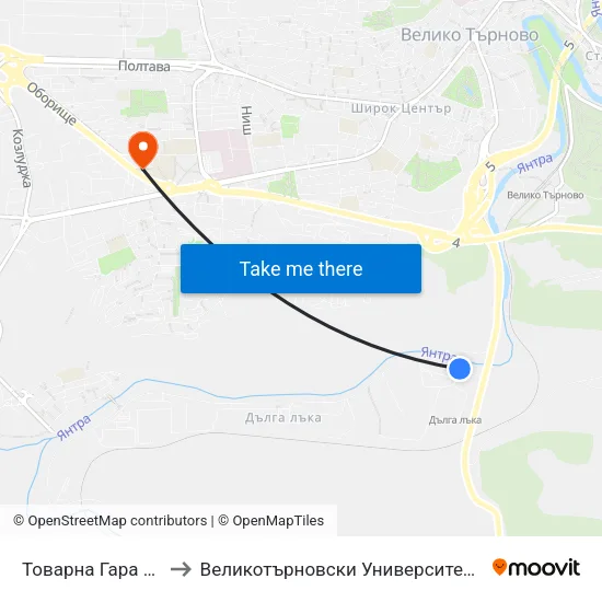 Товарна Гара / Freight Station to Великотърновски Университет ""Св. Св. Кирил И Методий"" map
