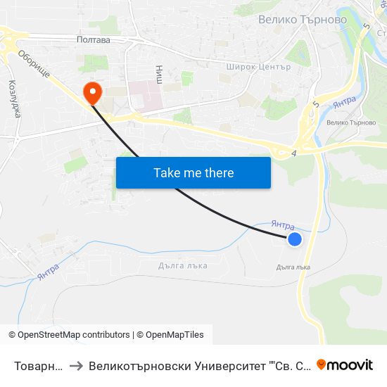 Товарна Гара to Великотърновски Университет ""Св. Св. Кирил И Методий"" map