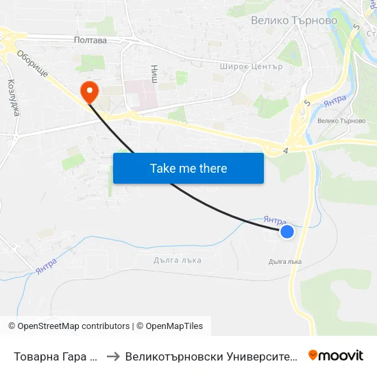 Товарна Гара / Freight Station to Великотърновски Университет ""Св. Св. Кирил И Методий"" map