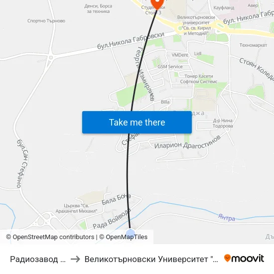Радиозавод / Radio Plant to Великотърновски Университет ""Св. Св. Кирил И Методий"" map