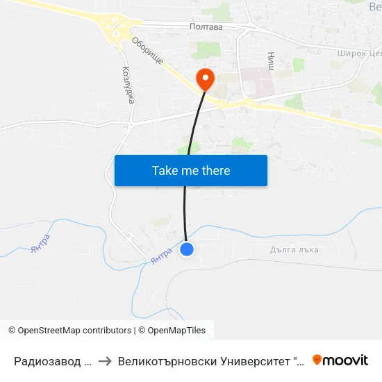 Радиозавод / Radio Plant to Великотърновски Университет ""Св. Св. Кирил И Методий"" map