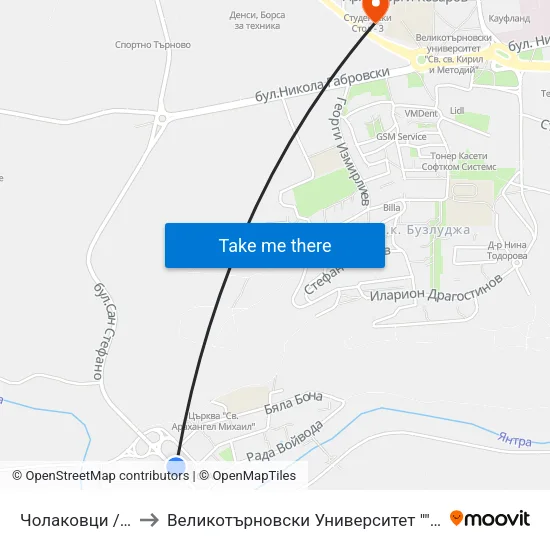 Чолаковци / Cholakovtsi to Великотърновски Университет ""Св. Св. Кирил И Методий"" map