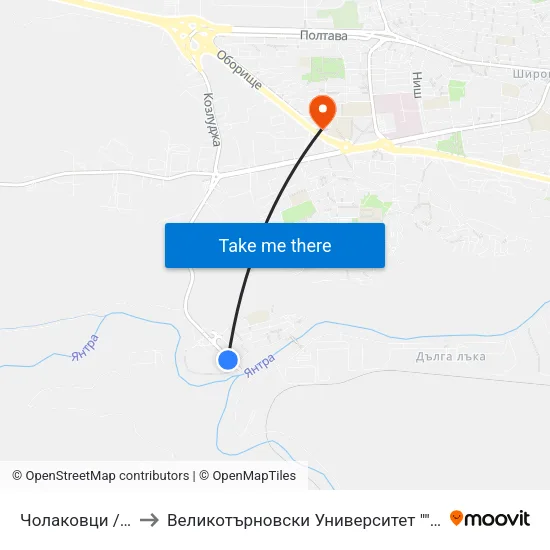 Чолаковци / Cholakovtsi to Великотърновски Университет ""Св. Св. Кирил И Методий"" map
