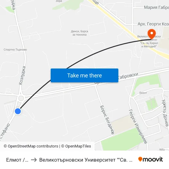 Елмот / Elmot to Великотърновски Университет ""Св. Св. Кирил И Методий"" map