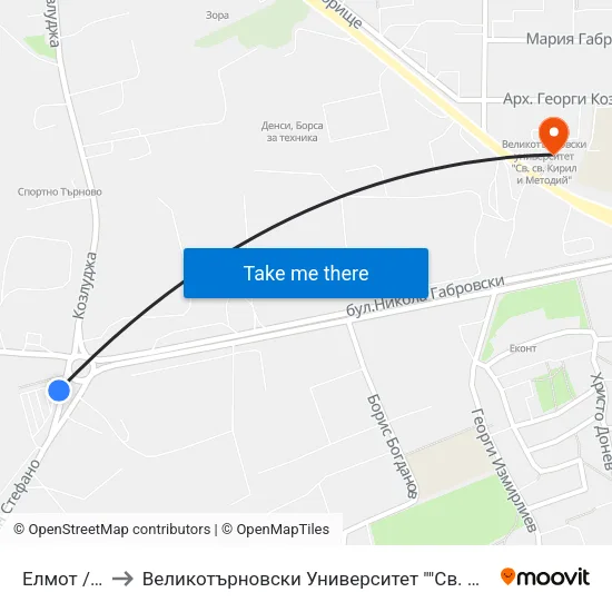 Елмот / Elmot to Великотърновски Университет ""Св. Св. Кирил И Методий"" map