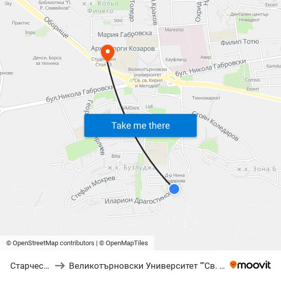 Старчески Дом to Великотърновски Университет ""Св. Св. Кирил И Методий"" map