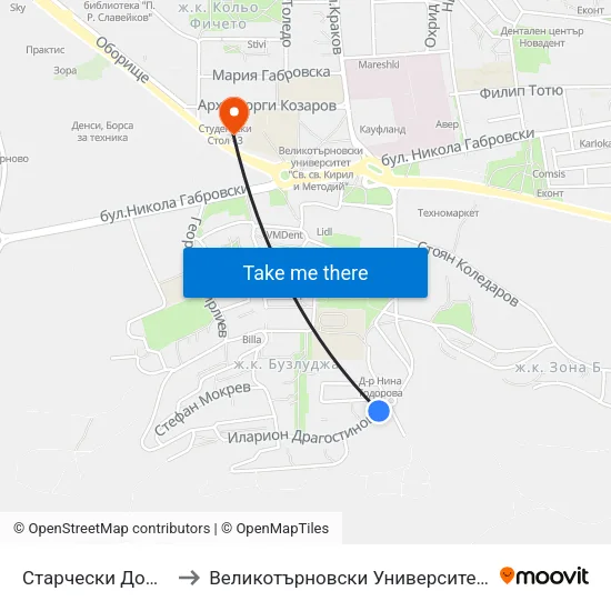 Старчески Дом / Nursing Home to Великотърновски Университет ""Св. Св. Кирил И Методий"" map